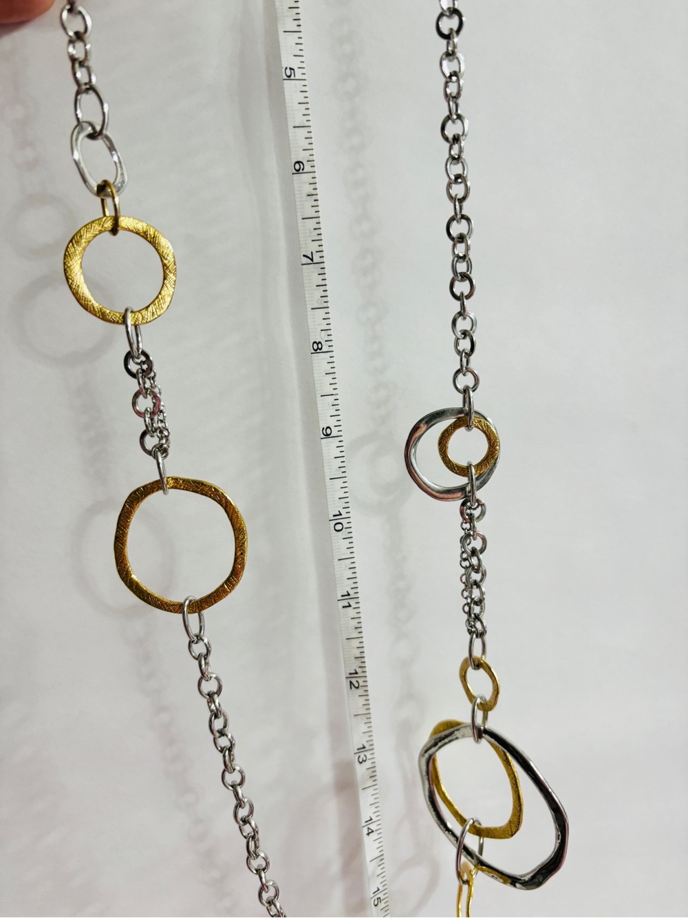 Two-Tone Gold and Silver Textured Circle Link Necklace for Women